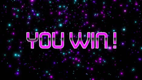 animation of you win text over flashing blue and purple lights