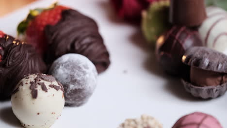 close up of valentines day plate of chocolates