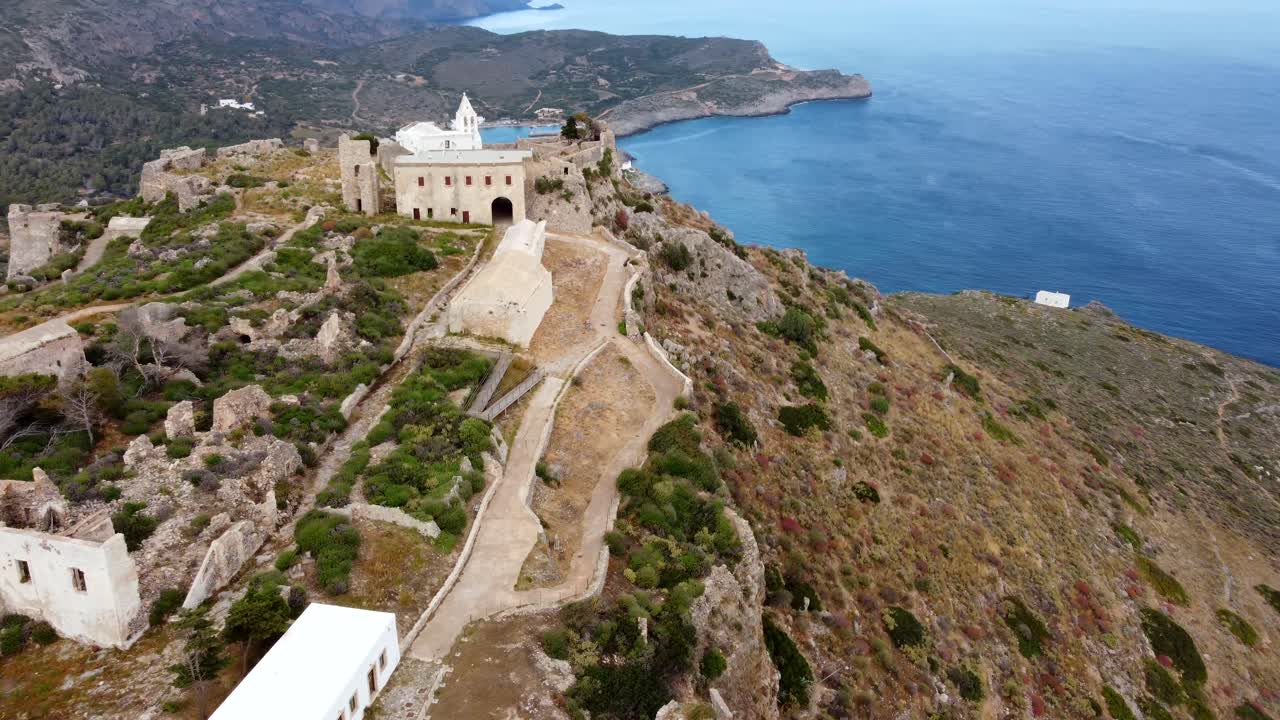 Aerial view of Kythira greek island bay at Chora, Kapsali