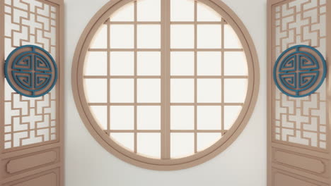 pasar por la ventana de la habitación de estilo chino, renderización 3d.