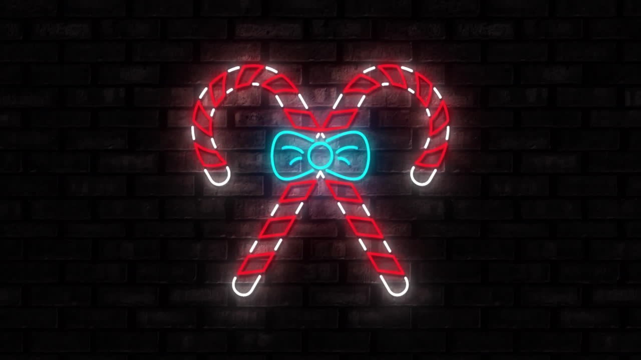 Animation of neon candy canes on brick wall