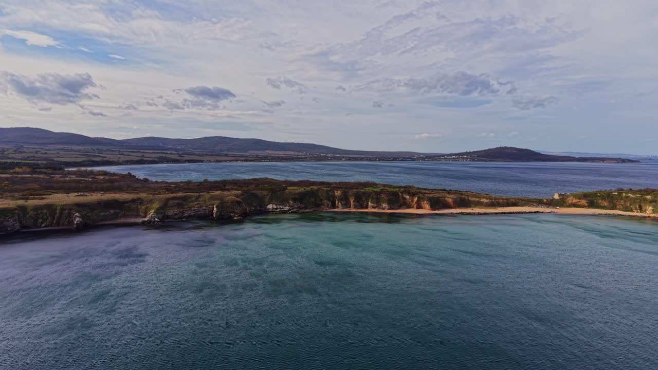 Scenic aerial view of the coastline in Bulgaria captured by drone
