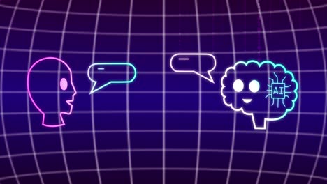 animación de todo el texto, los iconos y el procesamiento de datos sobre fondo púrpura