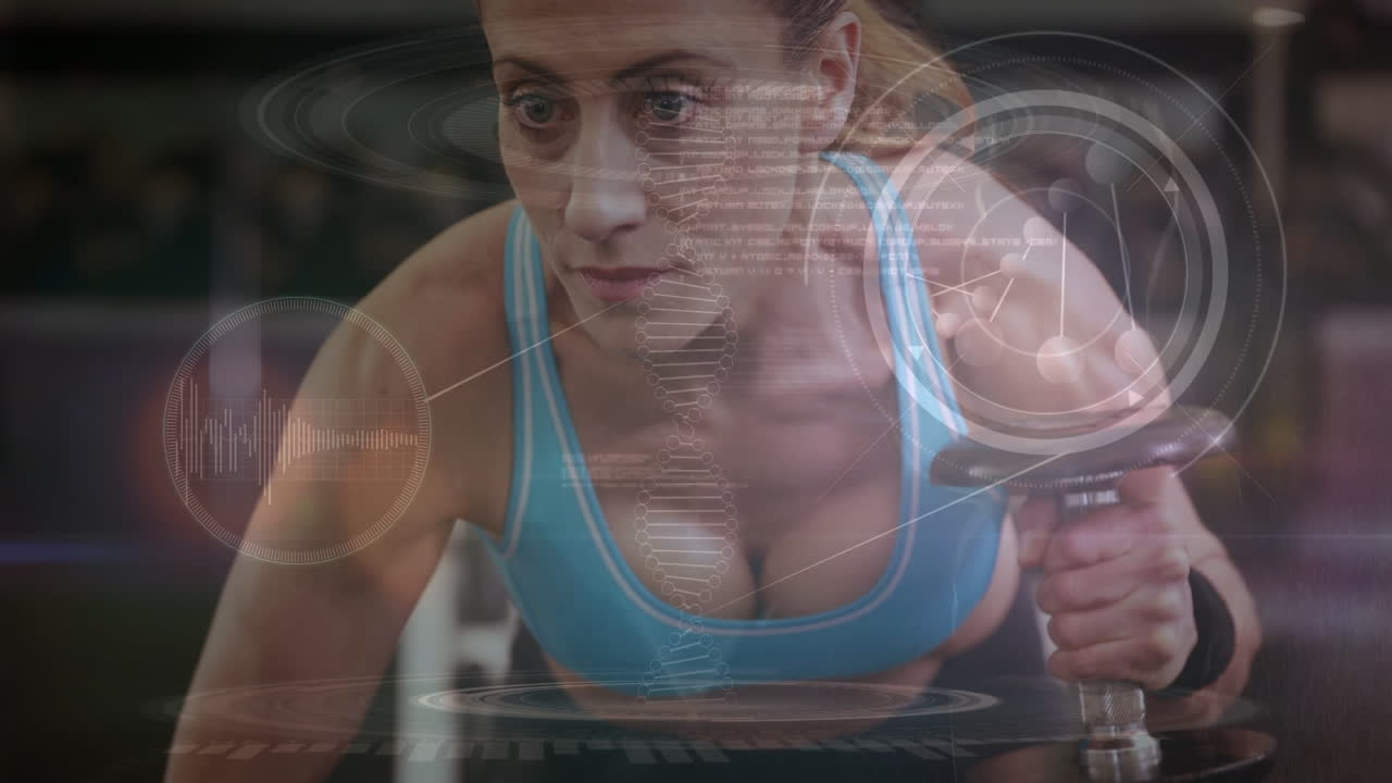 animación del procesamiento de datos médicos sobre mujeres caucásicas en forma