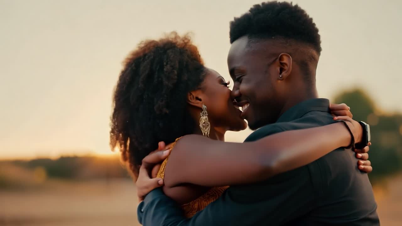 Couple Sharing an Affectionate Moment at Sunset