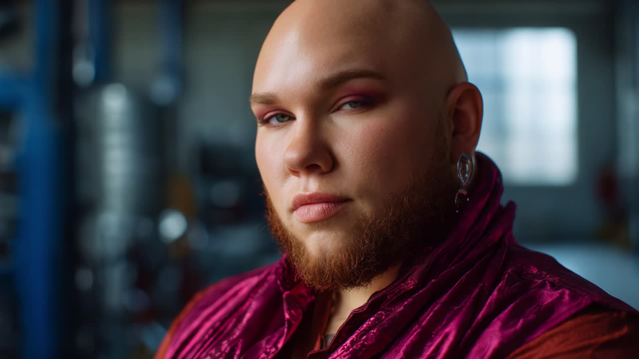 Un uomo calvo con uno sguardo audace che posa con sicurezza in un outfit alla moda catturato in due immagini suggestive, enfatizzando uno stile e un'espressione unici.