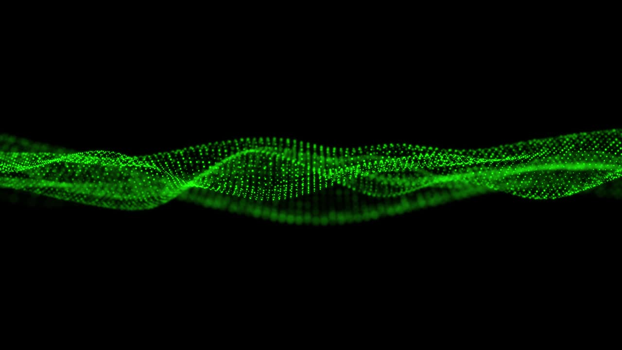 Particle waves 4K - 4k clip of Abstract blue wave particle over dark background, digital technology and innovation concept - Abstract blue wave pattern background - Abstract Moving Particle Wave in Dark Background - Motion Abstract background