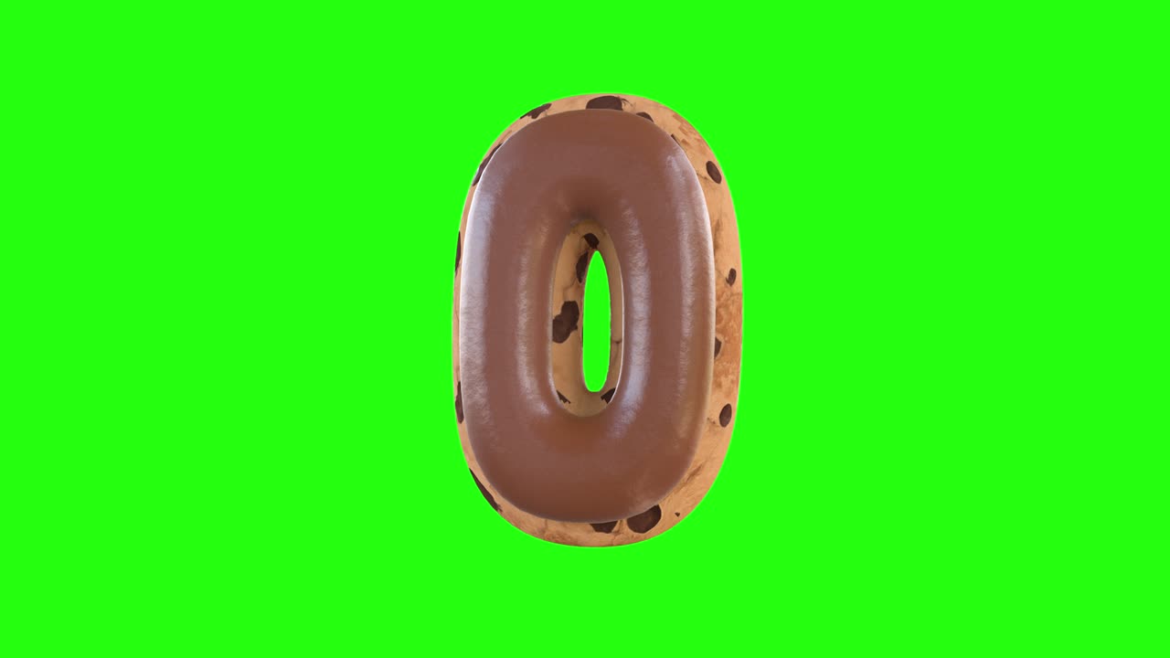 3d animation of the 0 or zero number recreating a cookie with chocolate on top