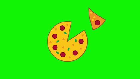 4k video of cartoon pizza on green background.