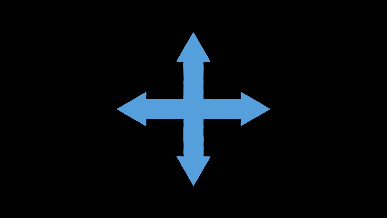 Blue four-directional arrows smoothly expand outward on black, creating a dynamic, geometric visual effect
