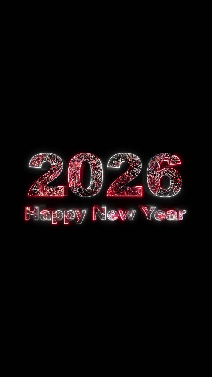 Animazione di testo per un felice anno nuovo 2026, design festivo di biglietti d'auguri dorati per le celebrazioni di Capodanno