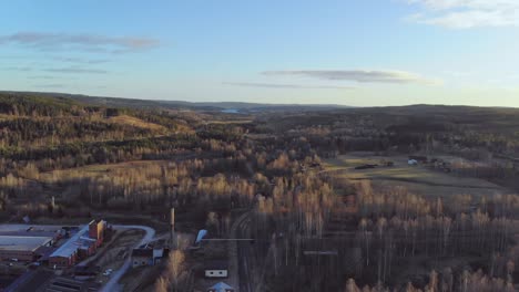 drone footage of industry village in sweden