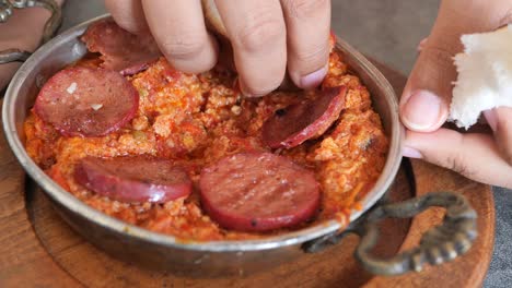 turkish breakfast menemen with sausage