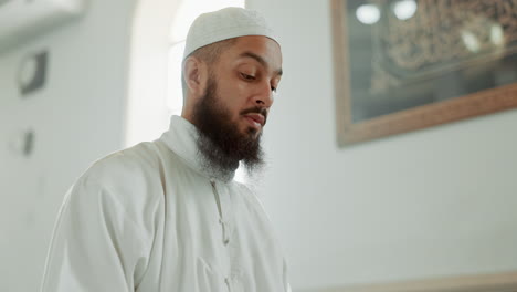 islam, kiss and man in mosque with quran