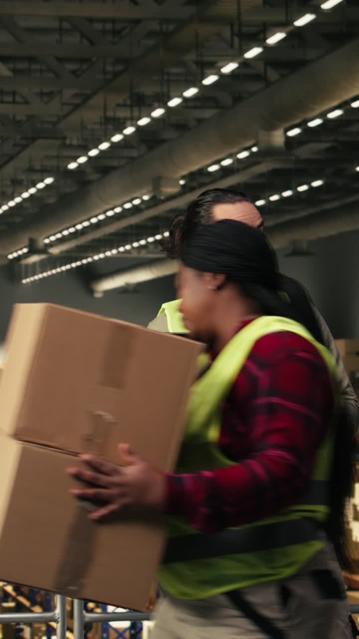 Vertical Video Warehouse worker performing logistics and order fulfillment tasks
