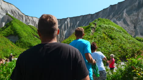 hikers in a scenic mountain landscape