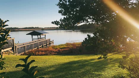 peaceful lakeside sunset view