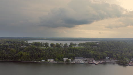 Aerial-view-of-Glenora-ferry,-Prince-Edward-County