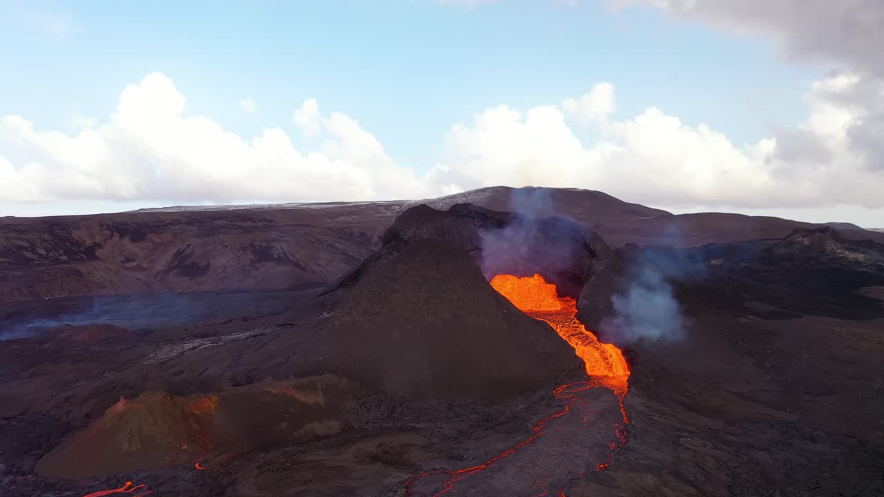 Amazing Drone Aerial Of The Dramatic Volcanic Eruption Of The Fagradalsfjall Volcano On The Reykjanes Peninsula In Iceland