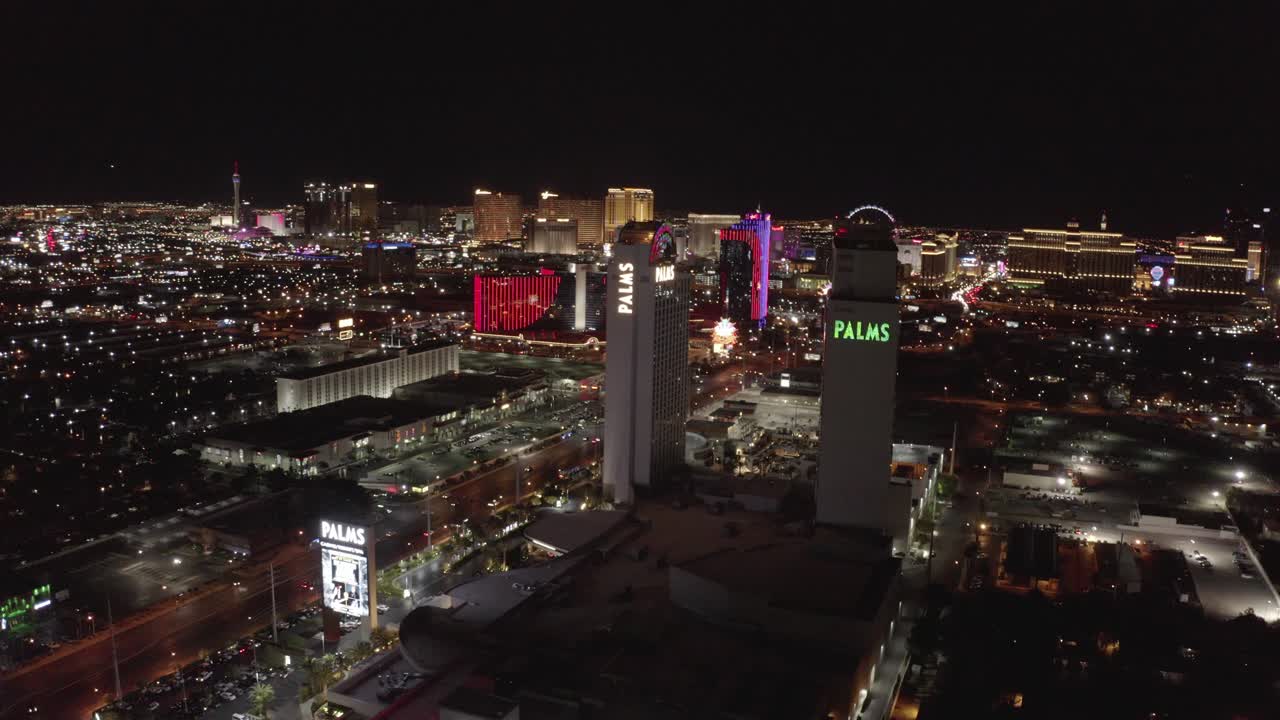 Las Vegas city centre at night time in Nevada, USA. Aerial shot