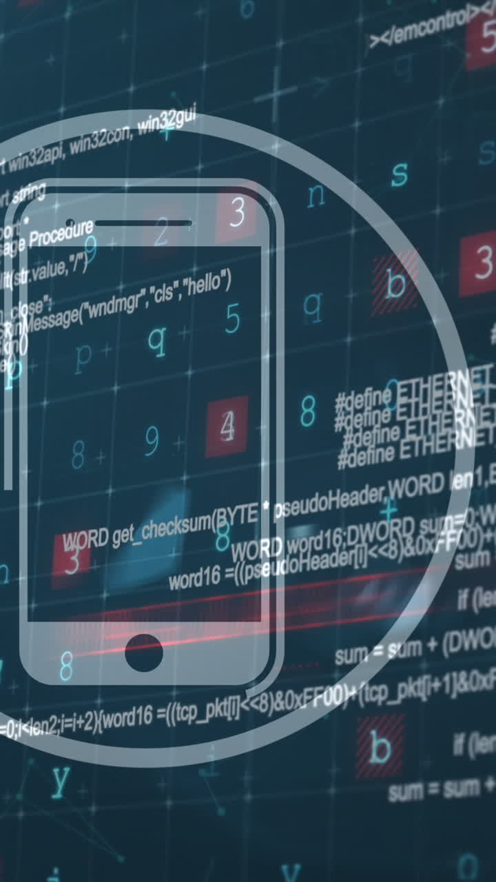 Animation of smartphone icon and data processing