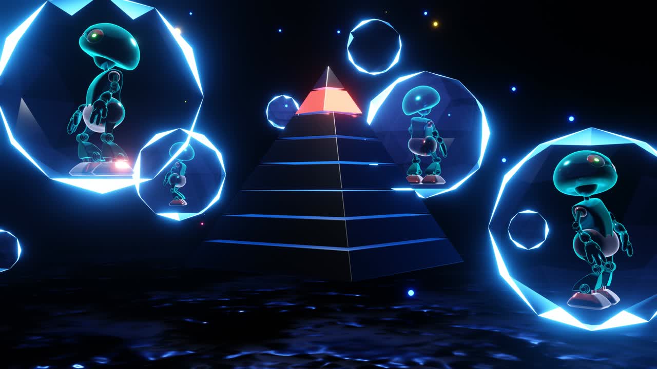 un robot bailando en una esfera de cristal.