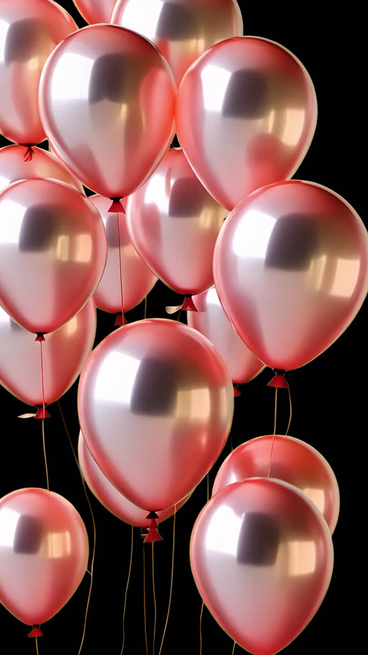 Elegant rose gold balloons celebration animated overlay, transparent 4K video, alpha channel, ProRes
