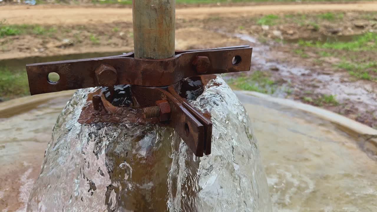 Closeup of a fountain borewell or a borewell that has struck a high-pressure aquifer