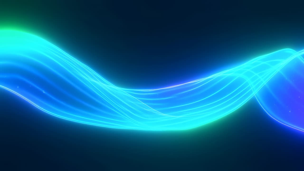 Abstract Glowing Blue and Green Wavy Lines Flowing on Dark Background