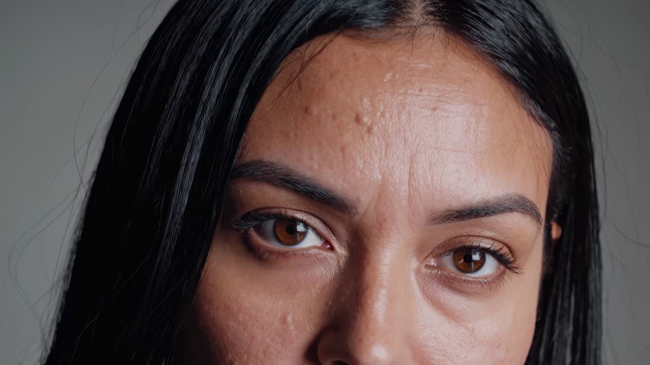 Latina model expressing range of emotional states through nuanced facial expressions, capturing authentic beauty against neutral gray studio background during professional headshot session
