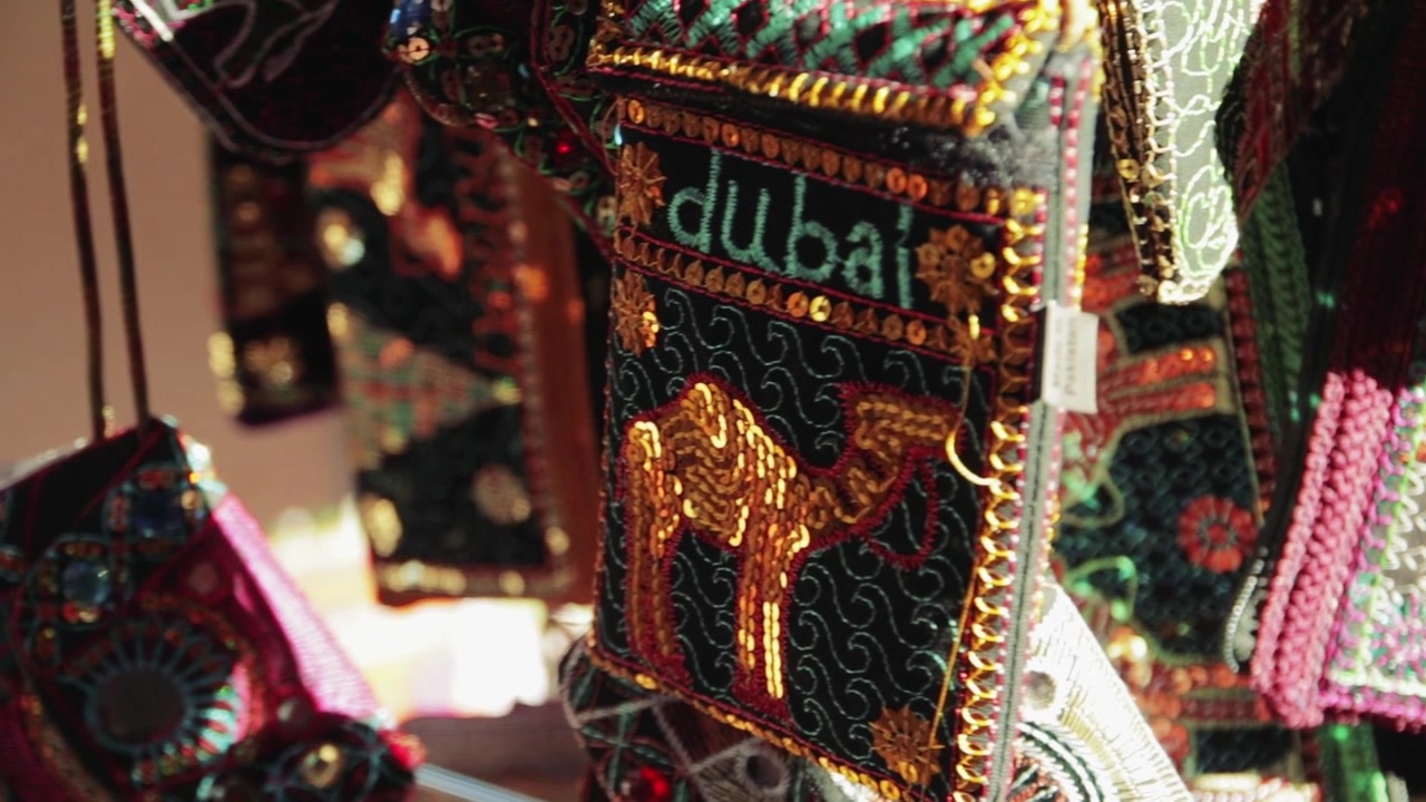 Oriental bags hanging in a Rack in Arabian Market- Deira Dubai