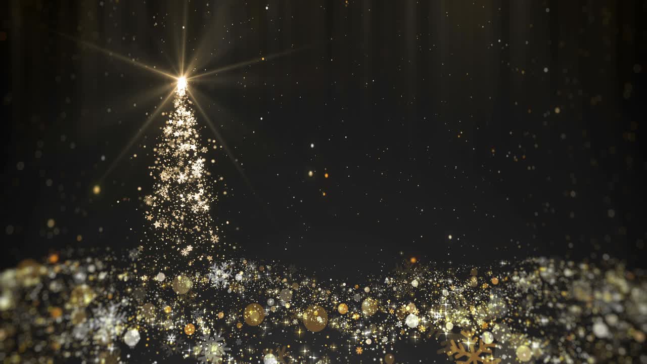 Gold glittering christmas tree lights with copy space for text motion graphic background looped