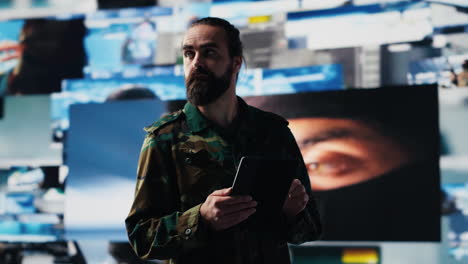 soldier operates in a virtual war zone using digital technology