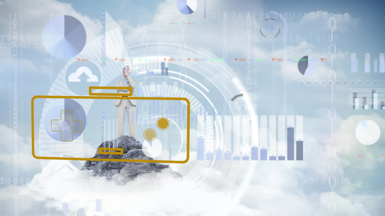 카우카시안 사업가에 대한 데이터 처리 애니메이션