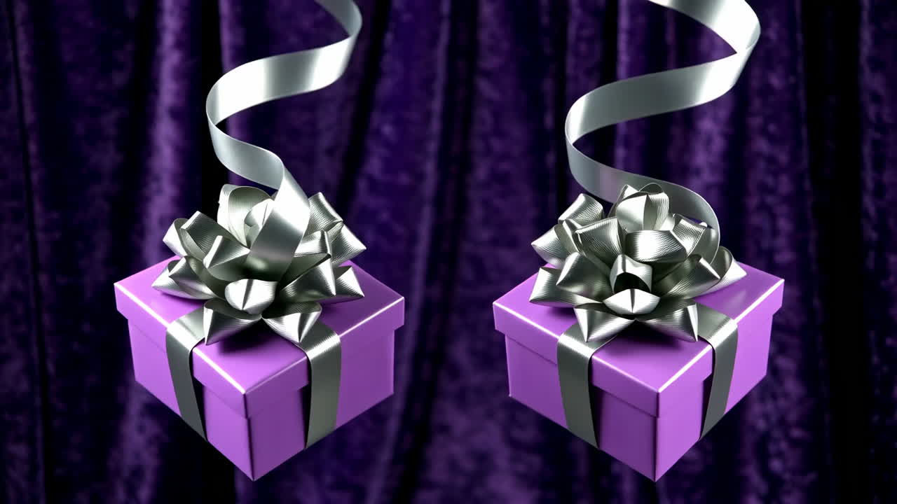 Two Purple Gifts with Silver Bows