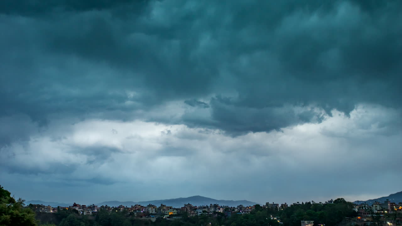 A time-lapse of storm clouds and storms over the city of Kathmandu, Nepal.
