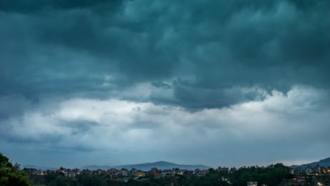 a time-lapse of storm clouds and storms over the city of kathmandu, nepal.