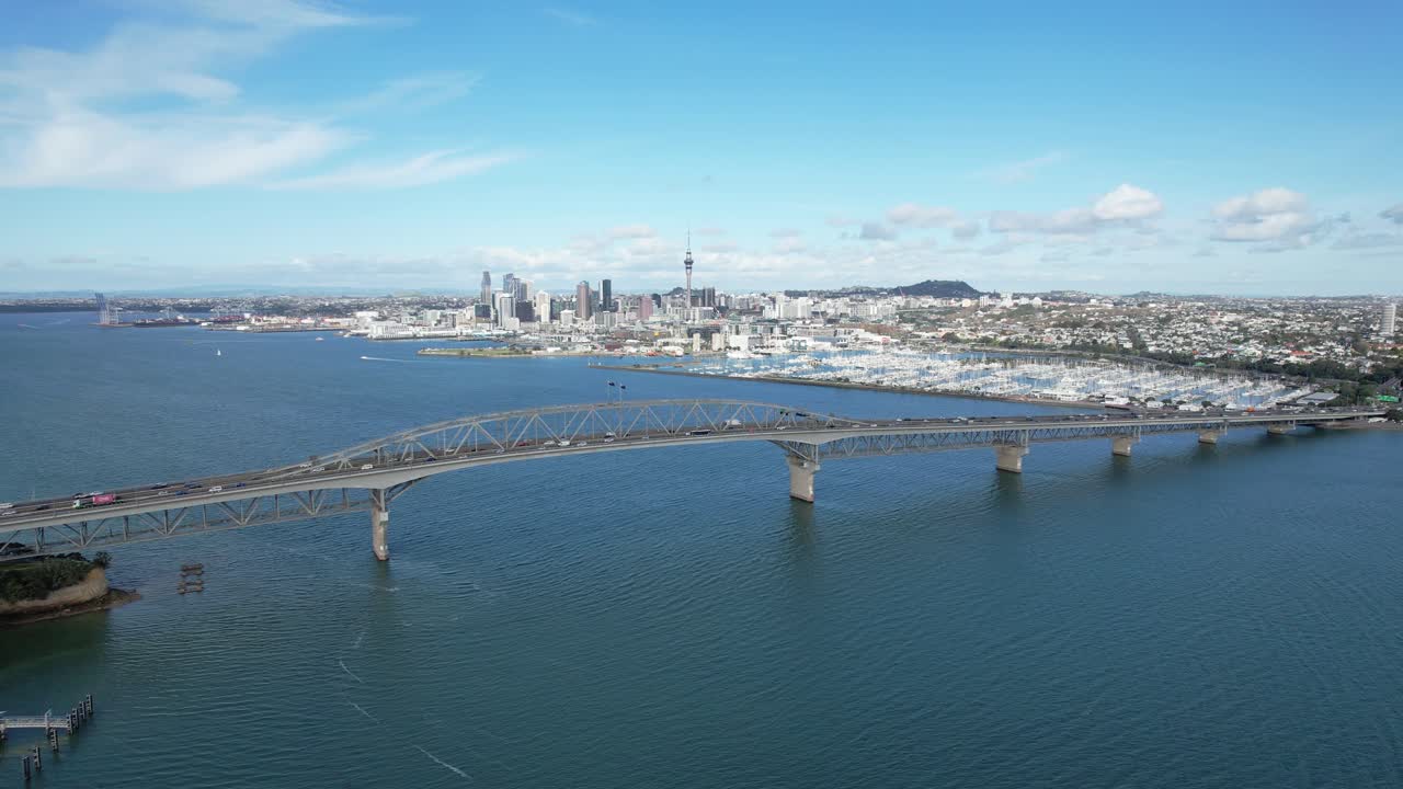 Aerial View of Auckland City and Harbour Bridge, New Zealand