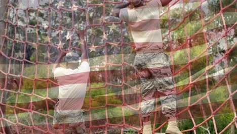 soldier climbing a cargo net