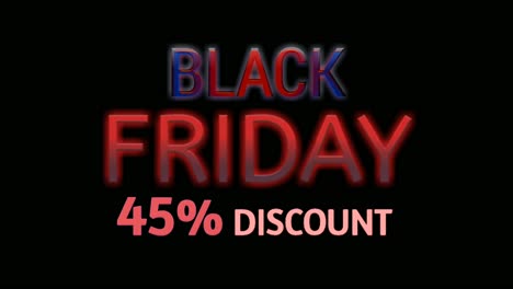 black friday sale 45% discount neon text animation motion graphics banner sign for promo video