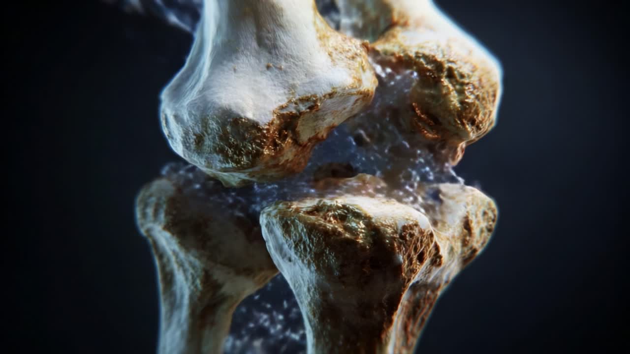 Detailed Close-Up of a Human Joint Structure with Fluid Dynamics, Showcasing the Interaction Between Bone Surfaces and Surrounding Liquids in a Scientific Visualization