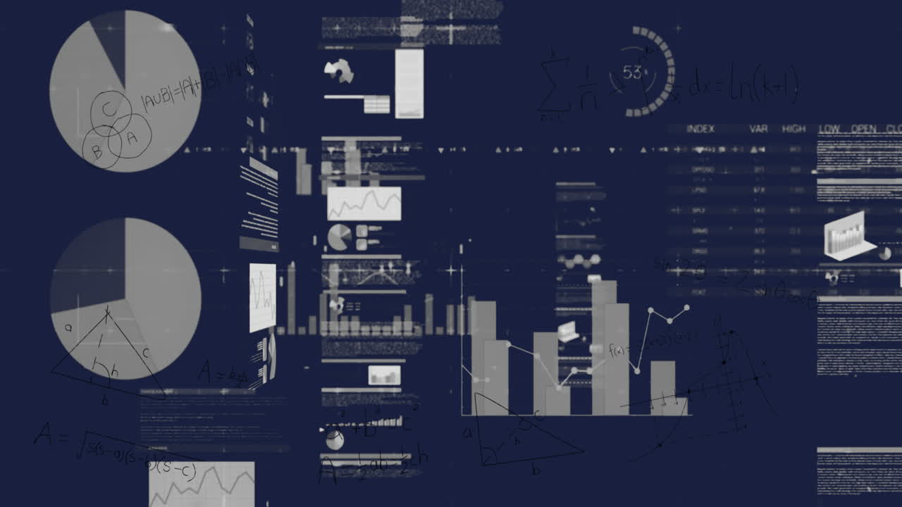 animación del procesamiento de datos financieros sobre un fondo azul
