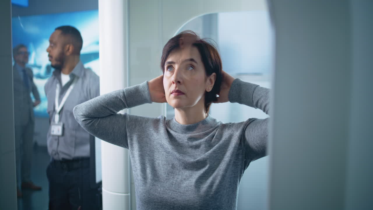 공항 보안 체크에서 여성