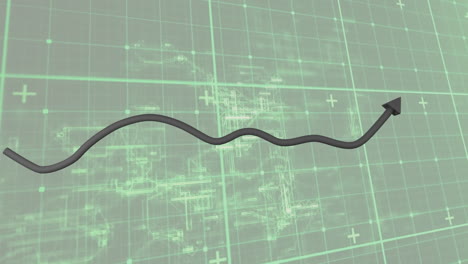 animation of arrow and digital data processing over grey background