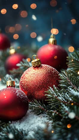 christmas decorations with red ornaments on pine branches