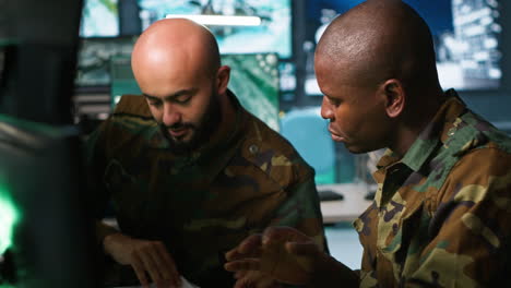 team of soldiers doing job in hq base of operations