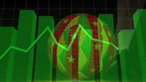 animation of data processing and football with flag of cameroon over soccer player kicking