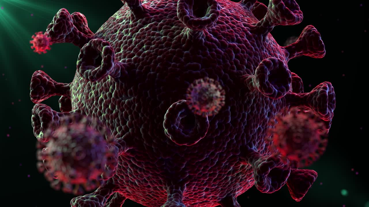 movimientos pulsantes de un coronavirus gigante contra el fondo de los pequeños.
