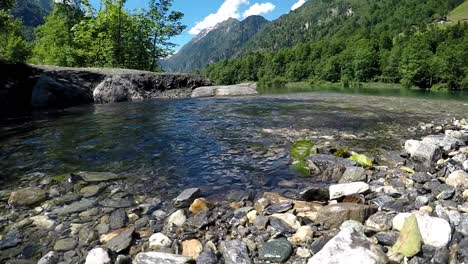 a stream that flows into a lake. slow-motion