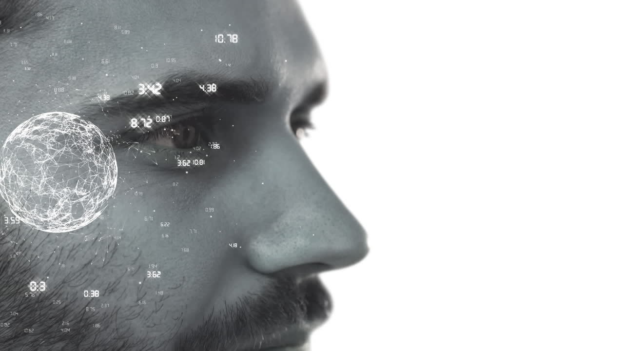 Animation of globe, scope scanning and data processing over man